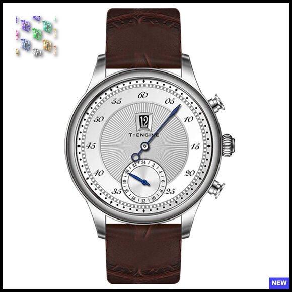 Men's Quartz Watch Leather Strap 43mm Face Waterproof Business Casual Dress